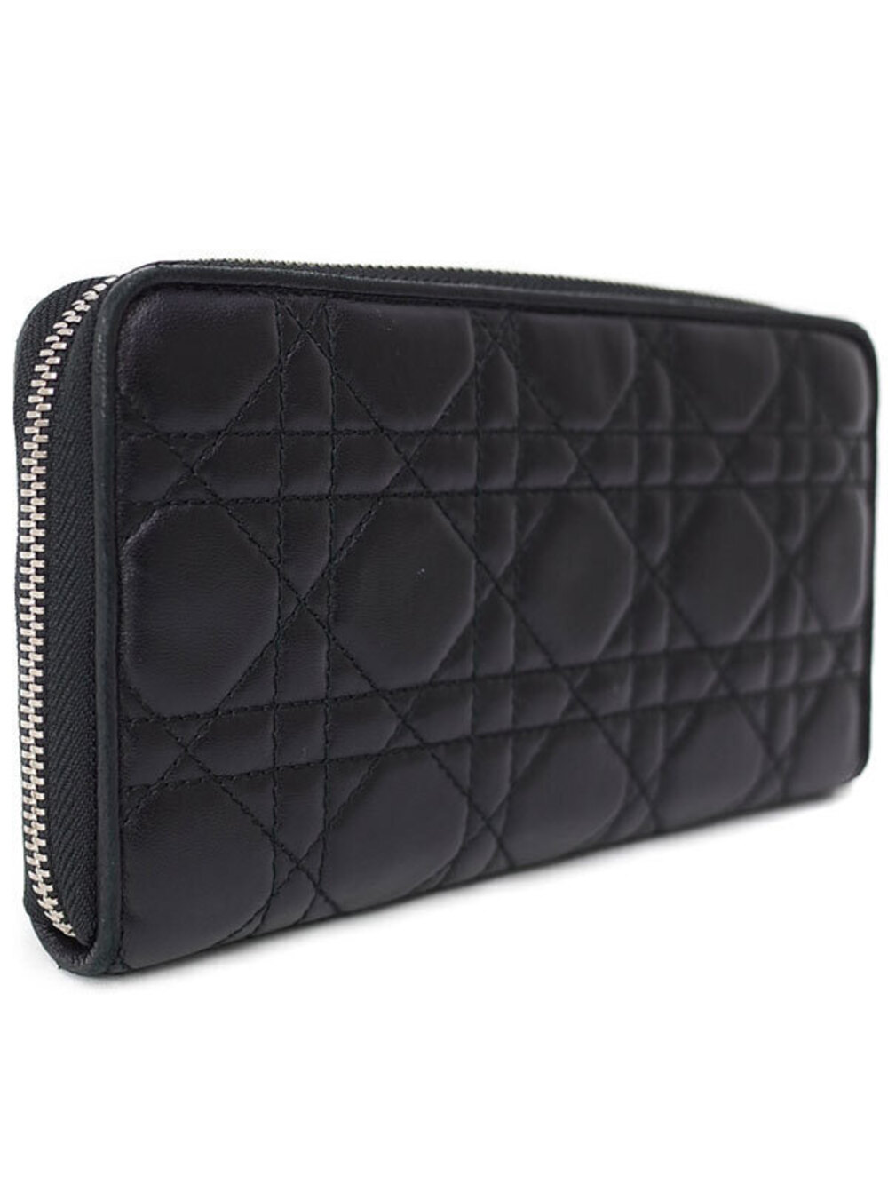 Dior Zip Long Christian Wallet Leather  Round Black